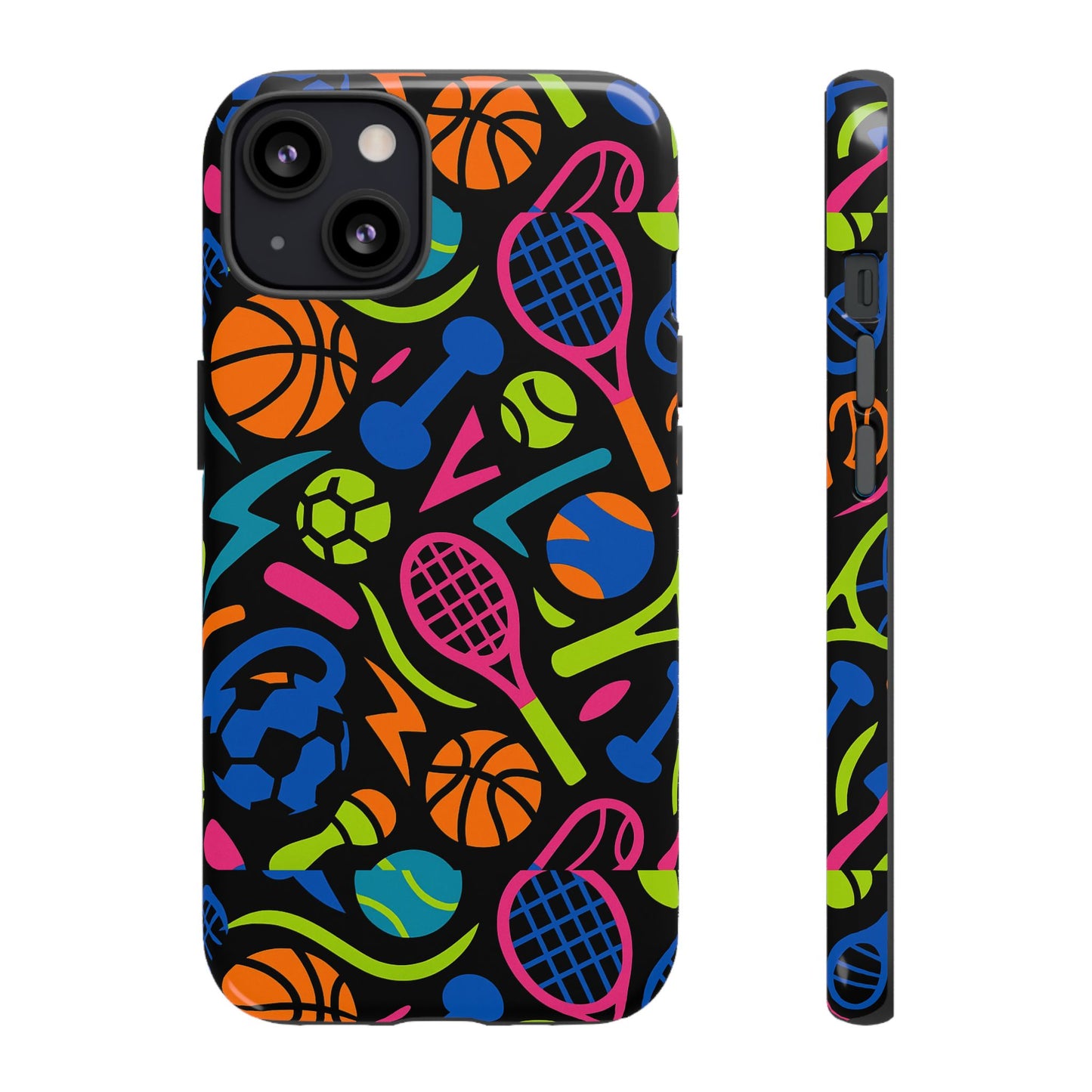 vibrant 3d sport-themed protective phone case in multicolour design for active lifestyle compatible with iphone 13, 14, 15 & 16 – all models including pro, pro max & plus