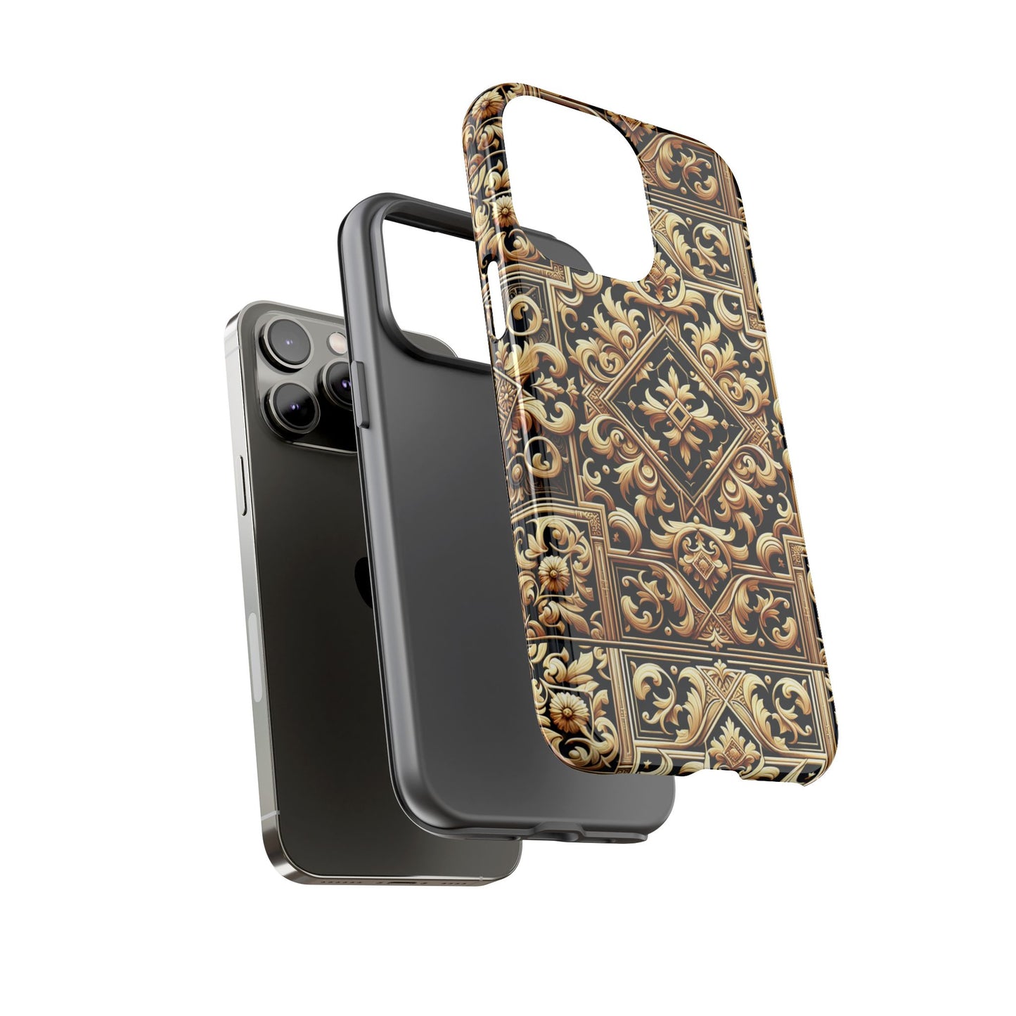 pattern image 3 vibrant shockproof phone case for anime and comic fans - ornate baroque gold design - compatible with iphone 13, 14, 15 & 16 – all models including pro, pro max & plus
