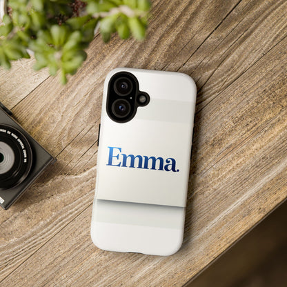 Elegant Personalised Protective Phone Case in White with Blue Typography for Stylish Individuals Compatible with iPhone 13, 14, 15 & 16 – All Models Including Pro, Pro Max & Plus