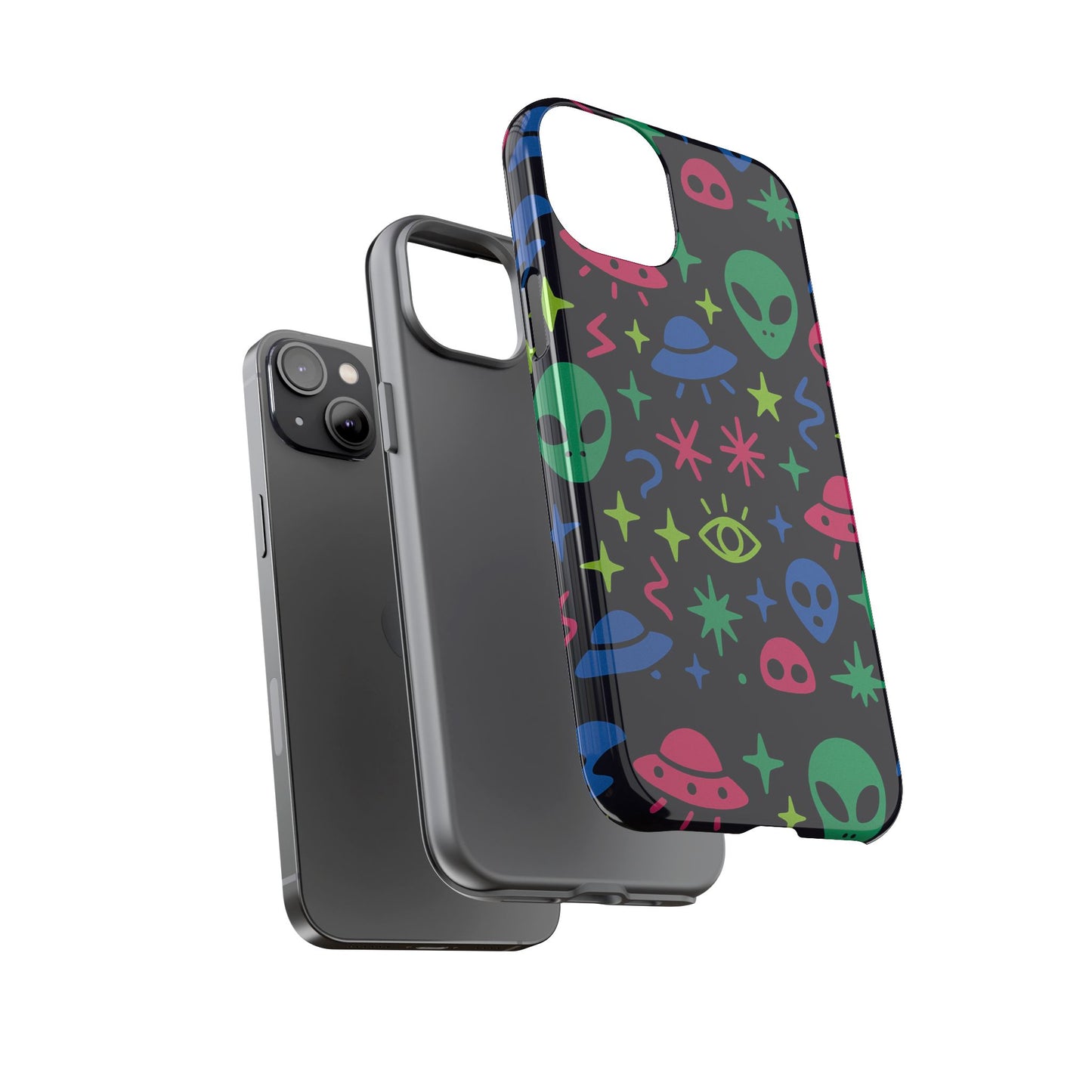 vibrant alien pattern protective phone case with 3d wrap design for unique expression – stylish protection compatible with iphone 13, 14, 15 & 16 – all models including pro, pro max & plus