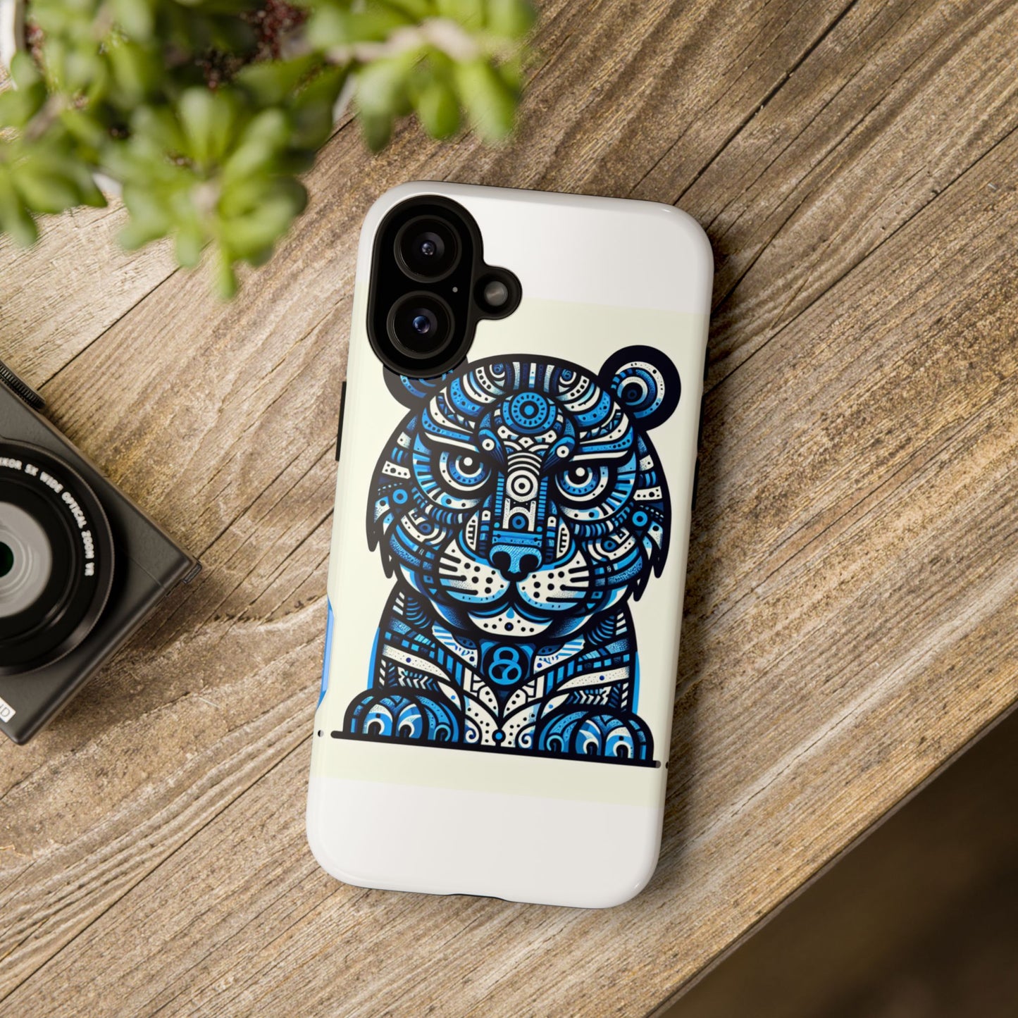 vibrant blue geometric tiger design phone case – stylish protection accessory for self-expression compatible with iphone 13, 14, 15 & 16 – all models including pro, pro max & plus