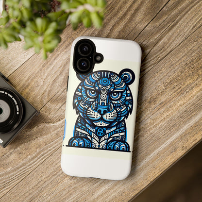 Vibrant Blue Geometric Tiger Design Phone Case – Stylish Protection Accessory for Self-Expression Compatible with iPhone 13, 14, 15 & 16 – all models including Pro, Pro Max & Plus