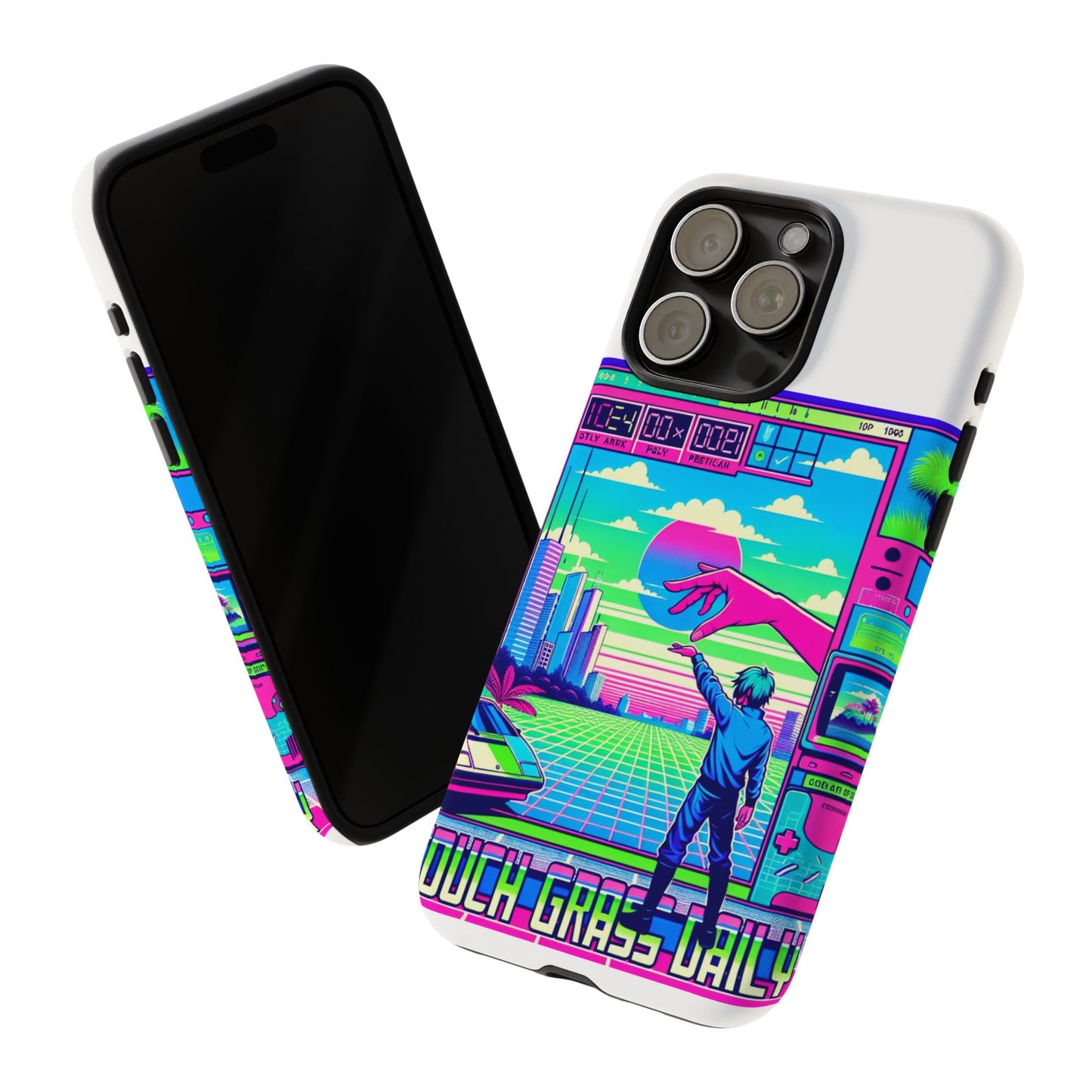 touch grass daily 3d wrap protective phone case for smartphones, durable shock absorption, uv protected, unique anime design, fun gift for tech enthusiasts