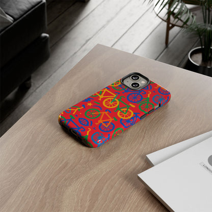 Vibrant 3D Bicycle Pattern Protective Phone Case in Colourful Retro Design for Stylish Protection Compatible with iPhone 13, 14, 15 & 16 – all models including Pro, Pro Max & Plus