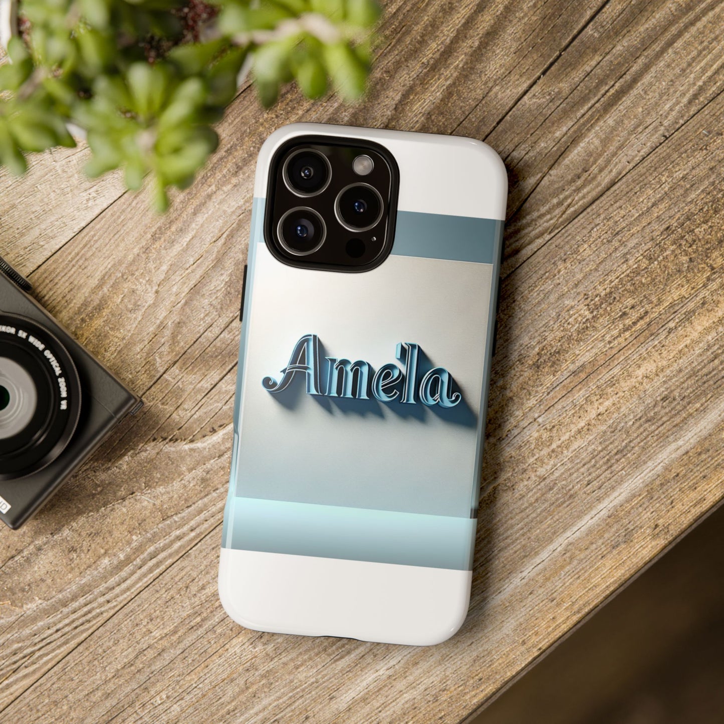 sleek 3d glossy phone case in blue with elegant name design fashion accessory for personal expression compatible with iphone 13, 14, 15 & 16 – all models including pro, pro max & plus