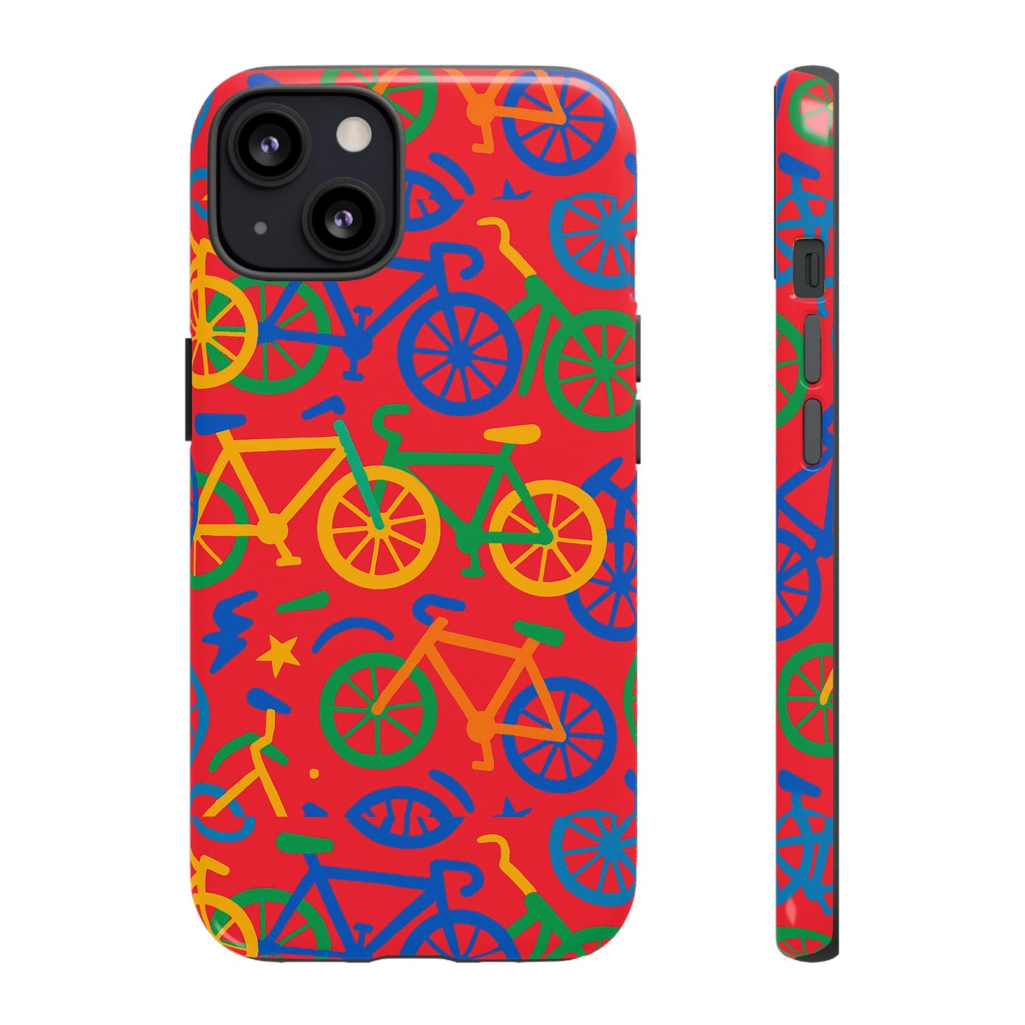 vibrant 3d bicycle pattern protective phone case in colourful retro design for stylish protection compatible with iphone 13, 14, 15 & 16 – all models including pro, pro max & plus