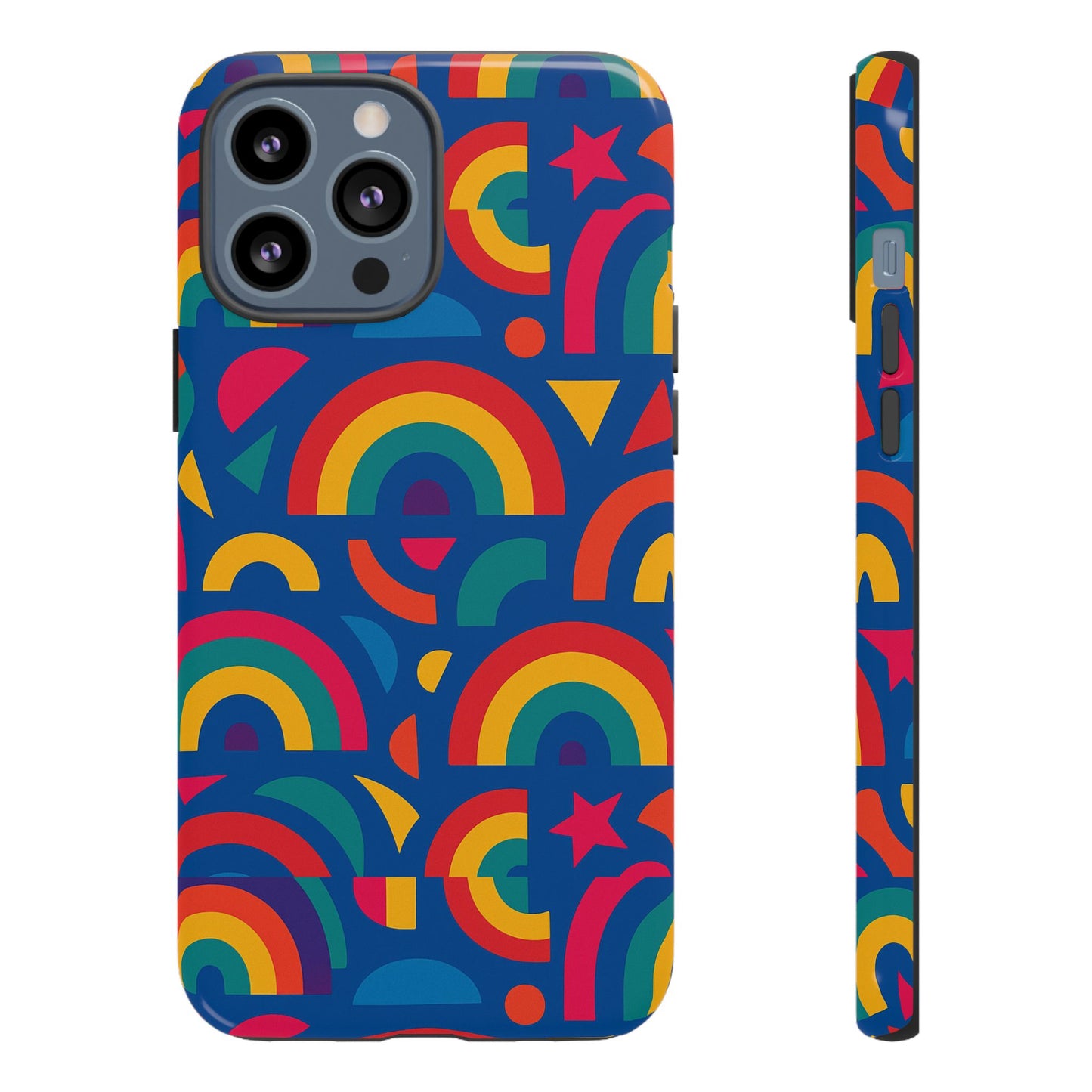 vibrant 3d geometric phone case in multicolour design for stylish protection compatible with iphone 13, 14, 15 & 16 – all models including pro, pro max & plus
