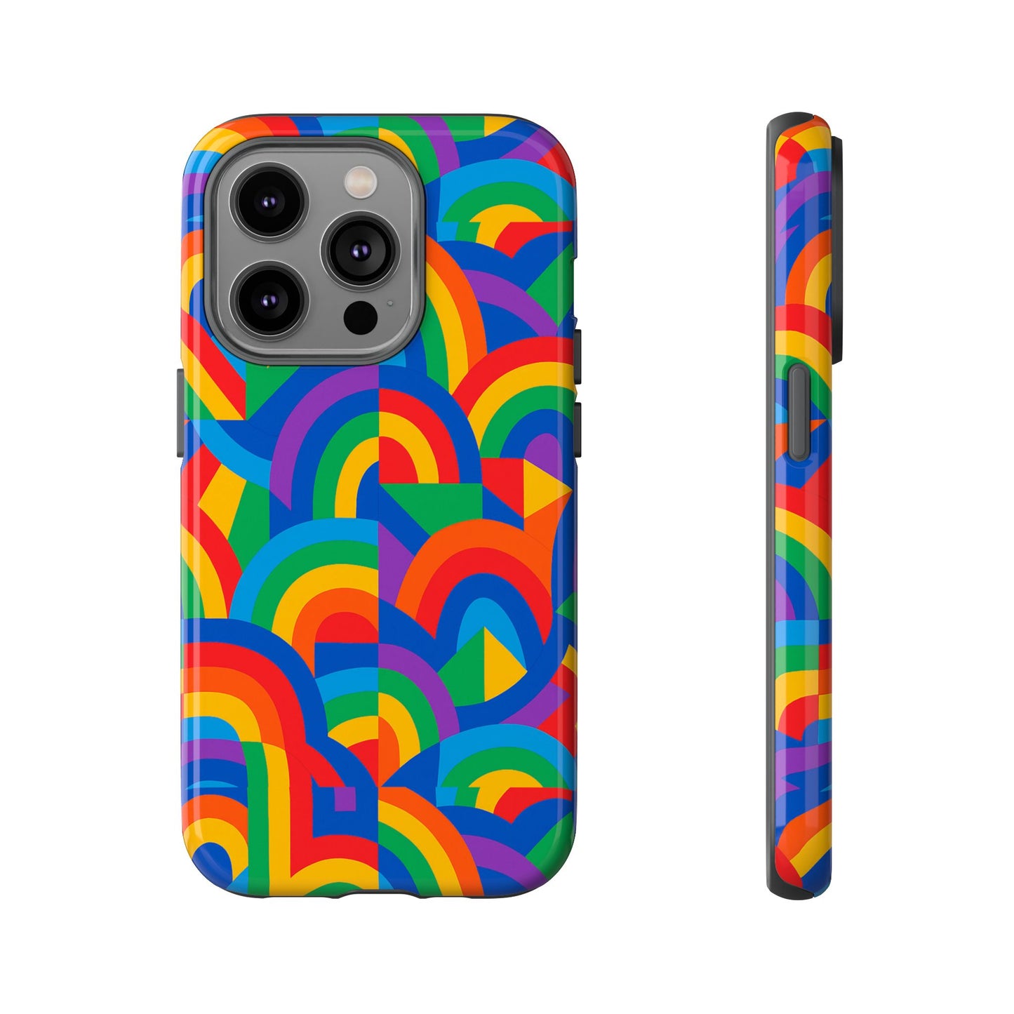 multicolour rainbow protective phone case with 3d design for stylish protection compatible with iphone 13, 14, 15 & 16 – all models including pro, pro max & plus