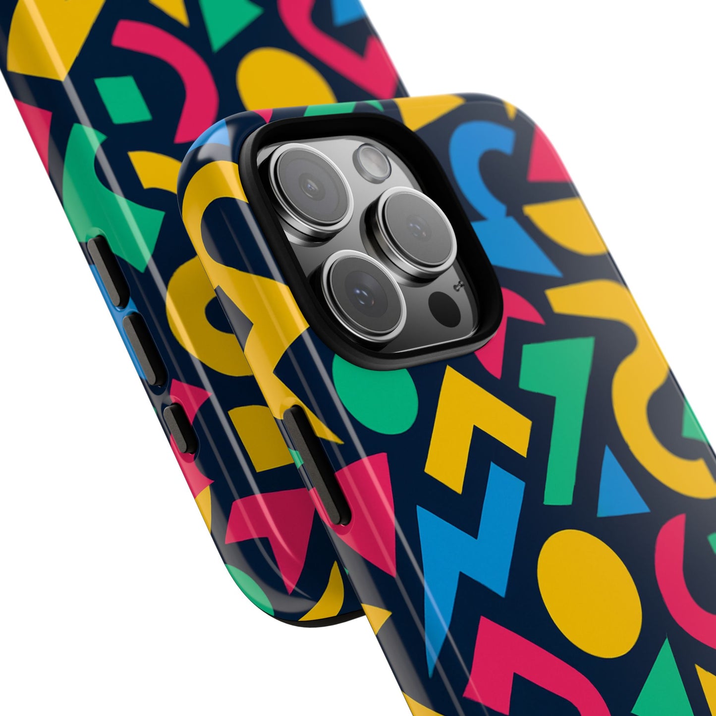 vibrant 3d geometric print phone case for men and women – stylish protection with multicolour design, compatible with iphone 13, 14, 15 & 16 – all models including pro, pro max & plus