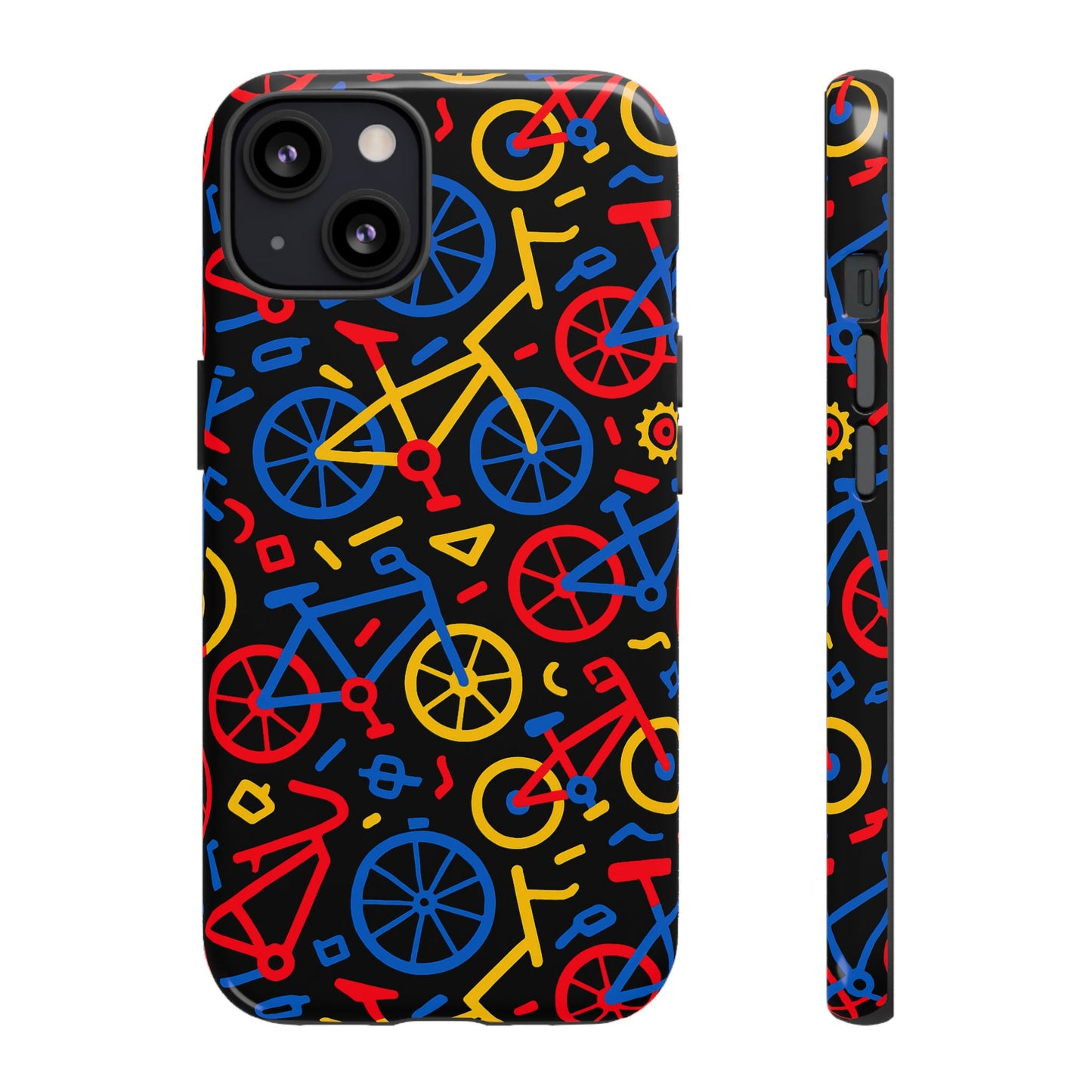 multicolour 3d bicycle phone case with retro design for stylish protection compatible with iphone 13, 14, 15 & 16 – all models including pro, pro max & plus