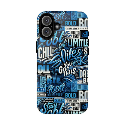 Vibrant Protective Phone Case with Playful Typography Design in Blue – Stylish Self-Expression Accessory Compatible with iPhone 13, 14, 15 & 16 – all models including Pro, Pro Max & Plus