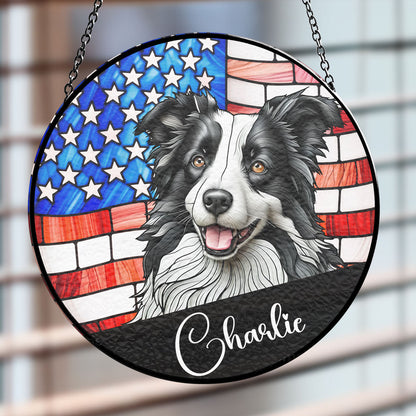 Portrait Dog America - Custom Stained Glass Window Suncatcher for Home Decor