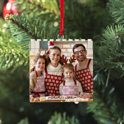 Personalized Building Brick Puzzle Photo Block Christmas Ornament - Unique Square Design, Durable and Waterproof, Ideal for Holiday Decorations