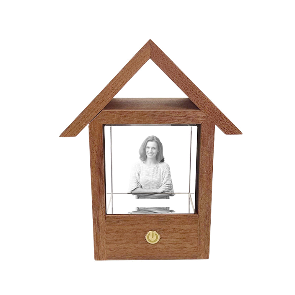 custom 3d crystal photo lamp wooden house night light - unique touch switch design, perfect gift for home decor and personalised memories