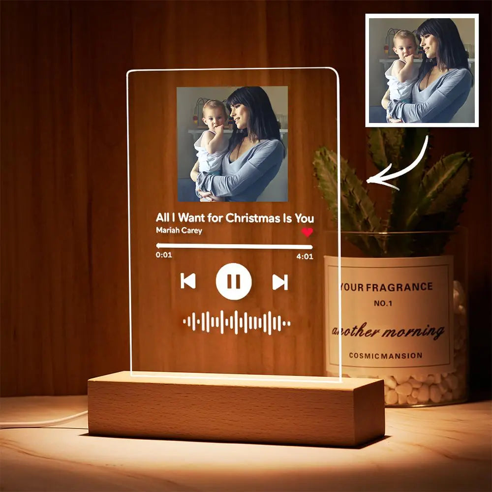 custom scannable code acrylic music song plaque night light for bedroom, living room, romantic gift with usb base and led lighting