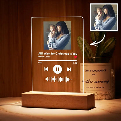 Custom Scannable Code Acrylic Music Song Plaque Night Light for Bedroom, Living Room, Romantic Gift with USB Base and LED Lighting