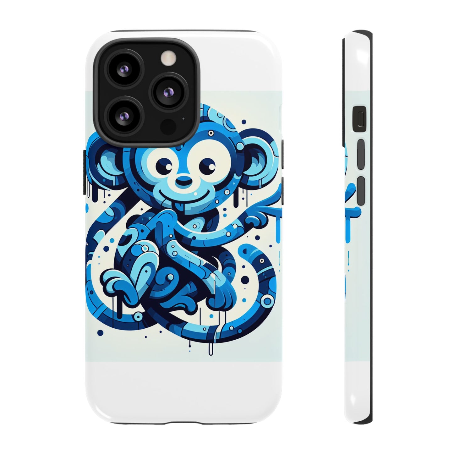protective 3d wrap phone case with playful monkey design in blue – stylish protection for men and women compatible with iphone 13, 14, 15 & 16 – all models including pro, pro max & plus