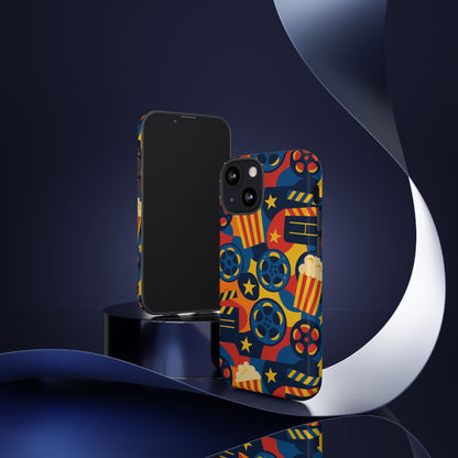Vibrant Movie-Themed Protective Phone Case with Colourful Film Reel and Popcorn Design for Stylish Protection Compatible with iPhone 13, 14, 15 & 16 – All Models Including Pro, Pro Max & Plus