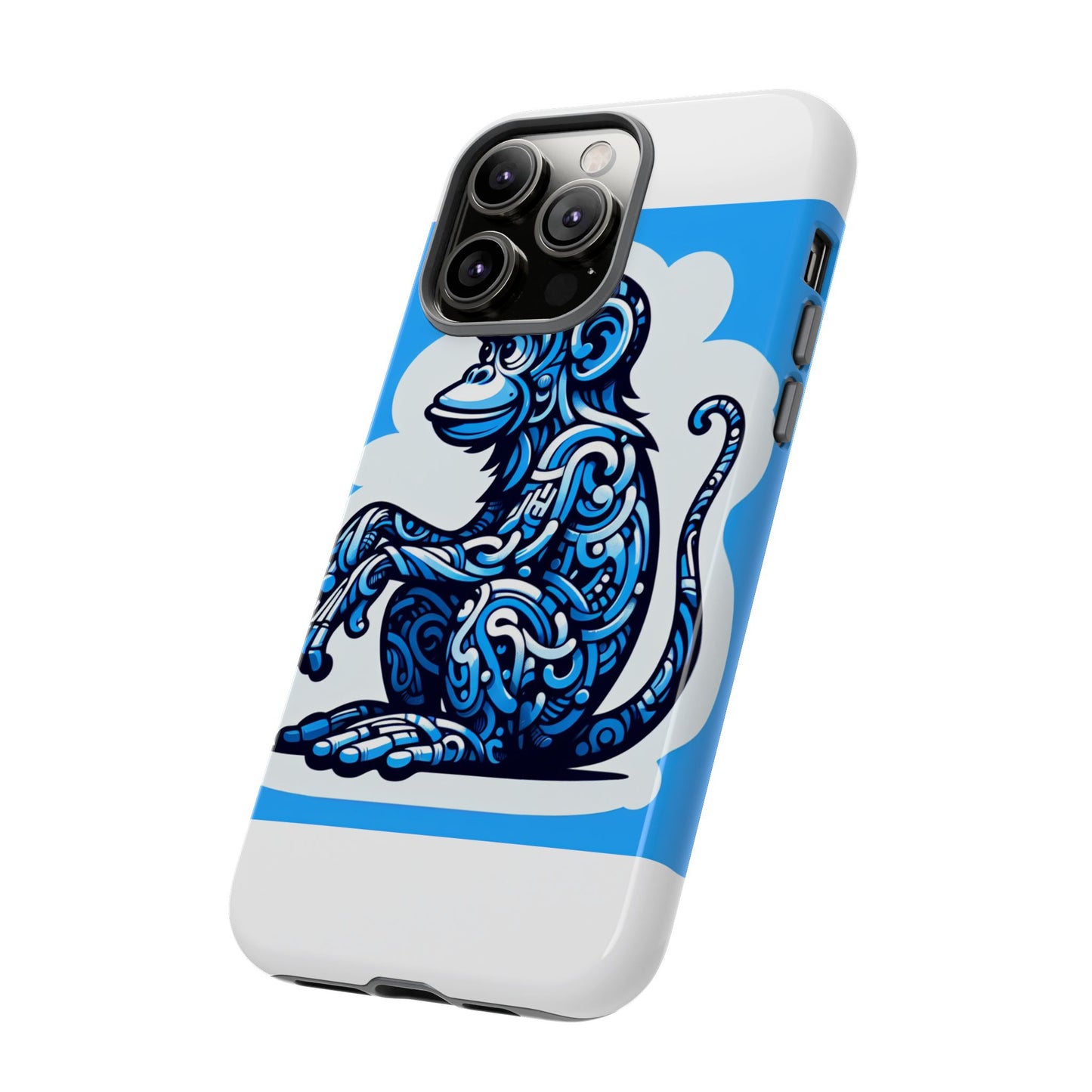 vibrant 3d monkey design phone case in blue – stylish protection for smartphones compatible with iphone 13, 14, 15 & 16 – all models including pro, pro max & plus