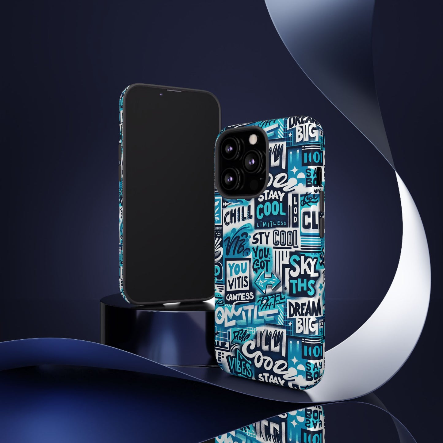 vibrant 3d graphic phone case in blue for stylish protection – playful design – compatible with iphone 13, 14, 15 & 16 – all models including pro, pro max & plus