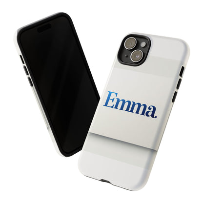 Elegant Personalised Protective Phone Case in White with Blue Typography for Stylish Individuals Compatible with iPhone 13, 14, 15 & 16 – All Models Including Pro, Pro Max & Plus