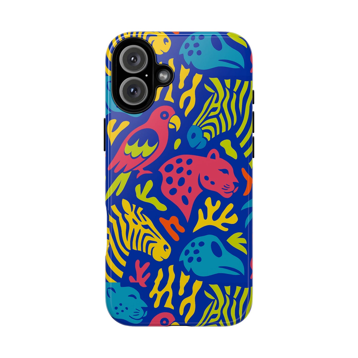 vibrant animal print protective phone case for stylish protection with multicolour design – compatible with iphone 13, 14, 15 & 16 – all models including pro, pro max & plus
