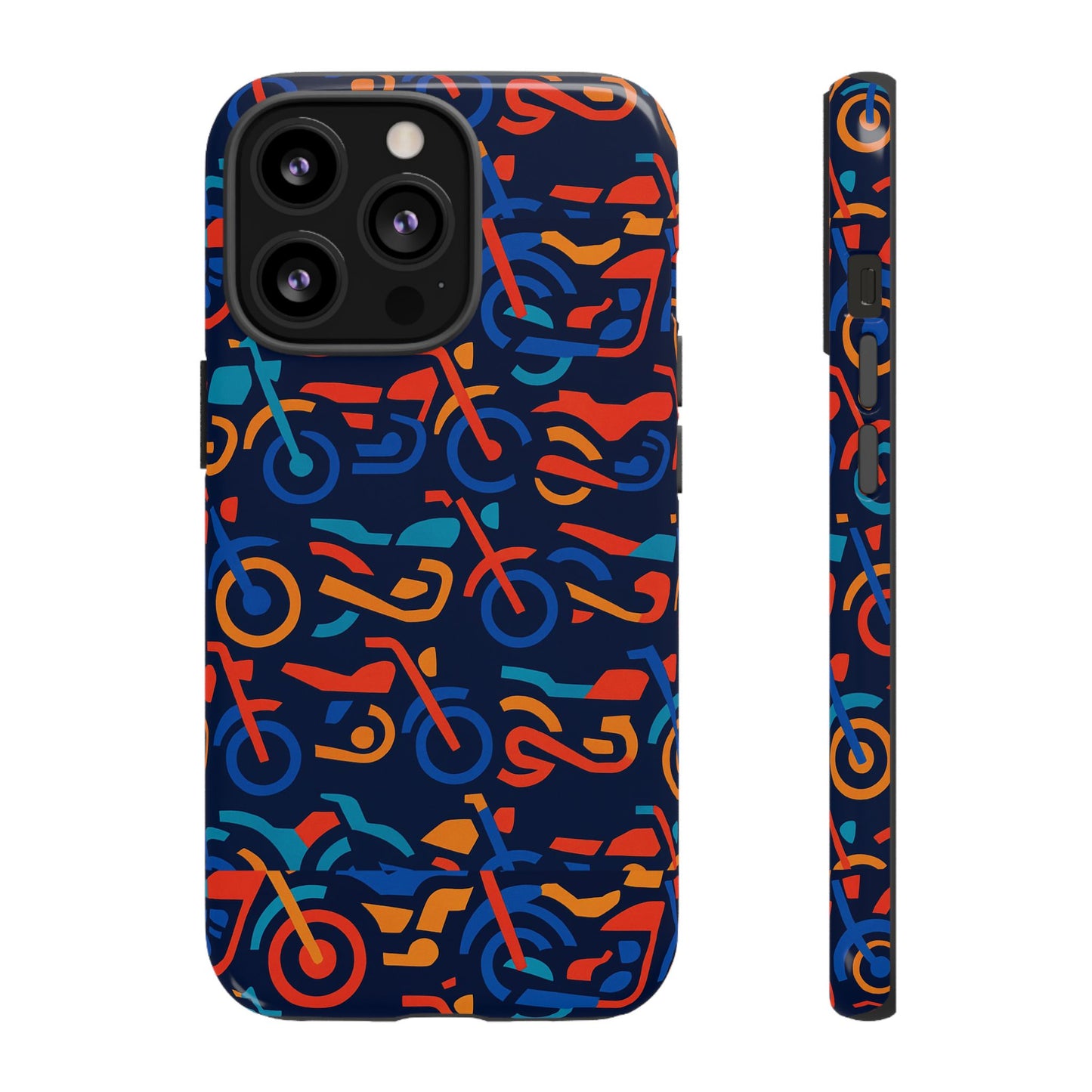 vibrant 3d multicolour motorcycle pattern protective phone case for creative individuals – stylish protection compatible with iphone 13, 14, 15 & 16 – all models including pro, pro max & plus