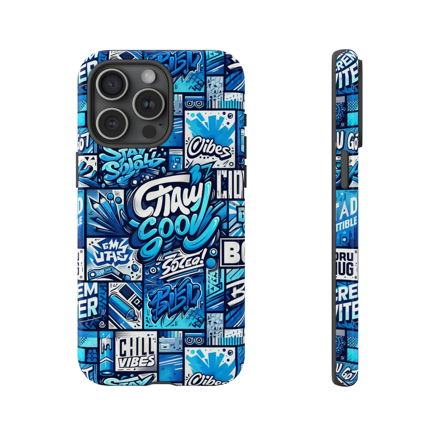 vibrant 3d graphic phone case in blue with playful design for stylish protection compatible with iphone 13, 14, 15 & 16 – all models including pro, pro max & plus