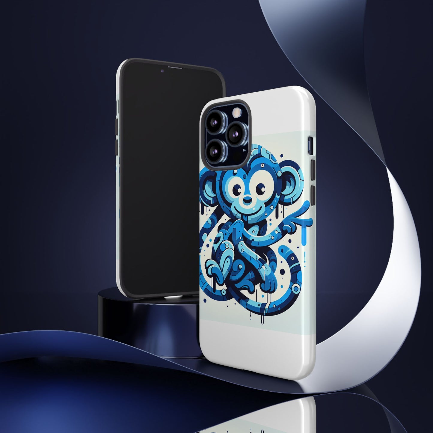 protective 3d wrap phone case with playful monkey design in blue – stylish protection for men and women compatible with iphone 13, 14, 15 & 16 – all models including pro, pro max & plus