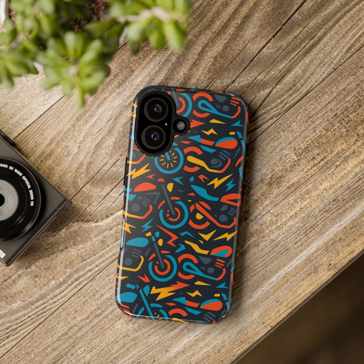 multicolour 3d wrap phone case with fun motorcycle design, stylish protective accessory for men and women, compatible with iphone 13, 14, 15 & 16 – all models including pro, pro max & plus