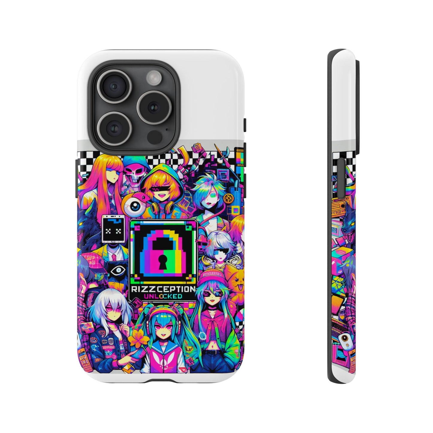 rizzception unlocked 3d wrap protective phone case for anime lovers, durable silicone liner, uv protected, stylish accessories for smartphones