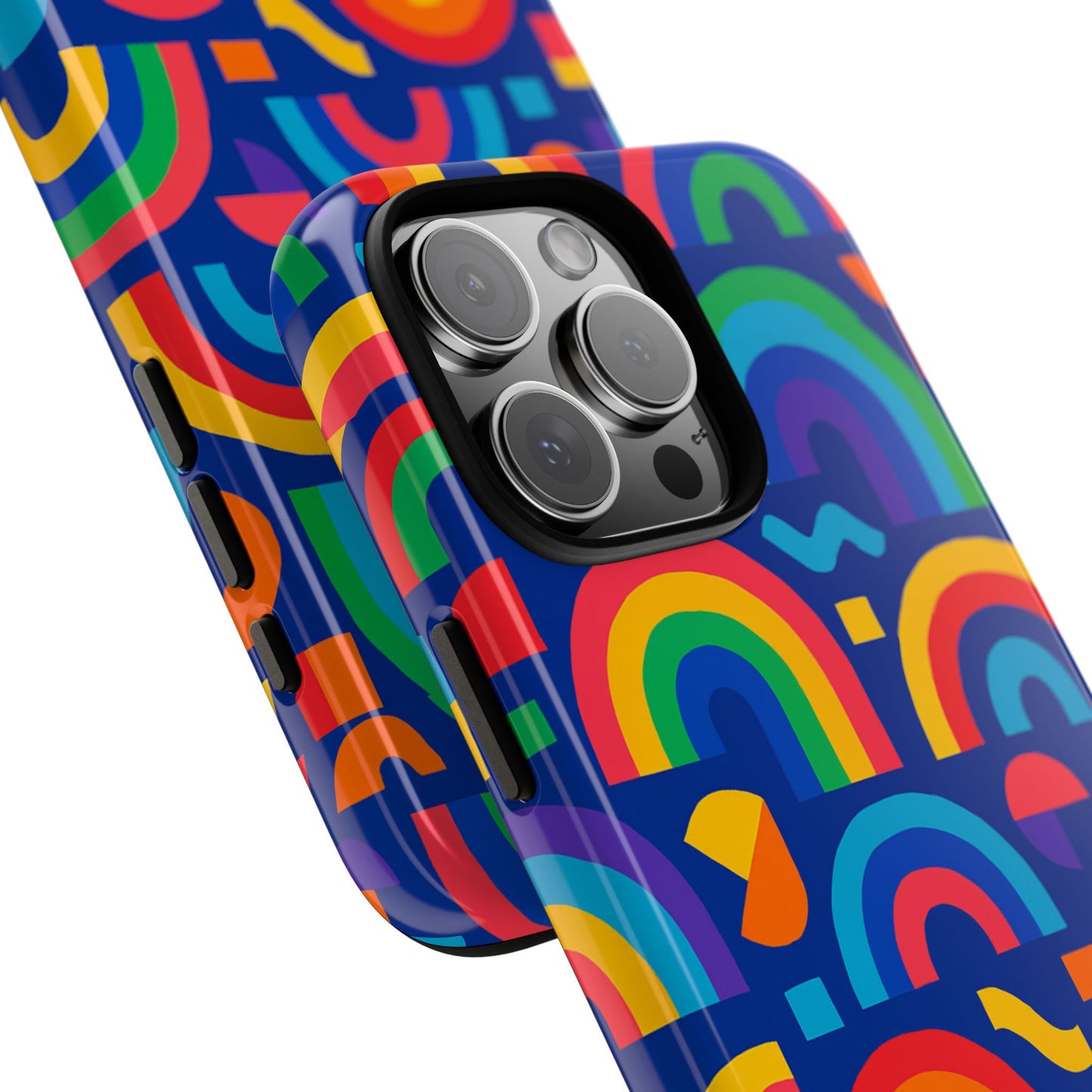 vibrant rainbow geometric 3d wrap protective phone case for stylish accessories compatible with iphone 13, 14, 15 & 16 – all models including pro, pro max & plus