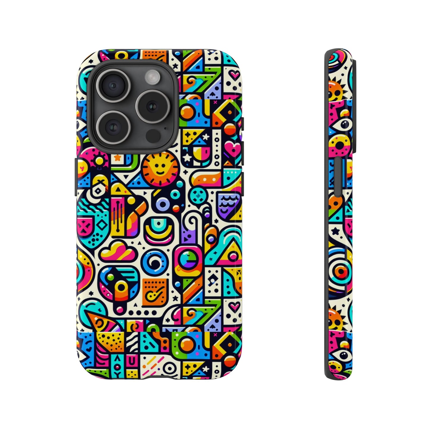pattern image 9 vibrant shockproof phone case for anime and comic fans with bold geometric design, durable finish, and impact protection compatibility with iphone 13, 14, 15 & 16 – all models including pro, pro max & plus