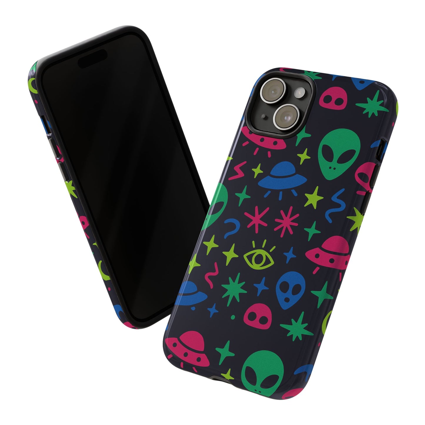 vibrant alien pattern protective phone case with 3d wrap design for unique expression – stylish protection compatible with iphone 13, 14, 15 & 16 – all models including pro, pro max & plus