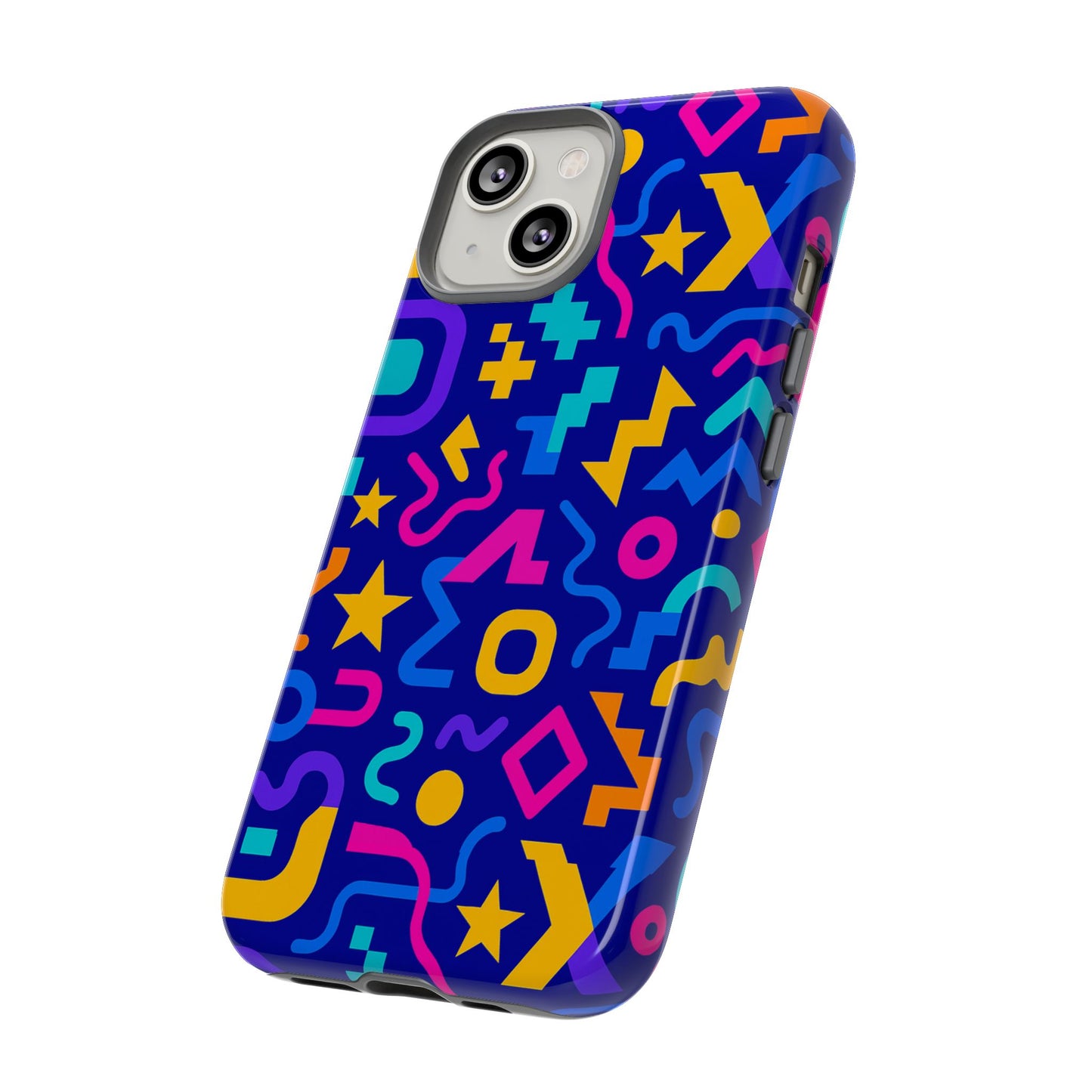 vibrant geometric protective phone case with 3d wrap design – playful accessory for self-expression compatible with iphone 13, 14, 15 & 16 – all models including pro, pro max & plus