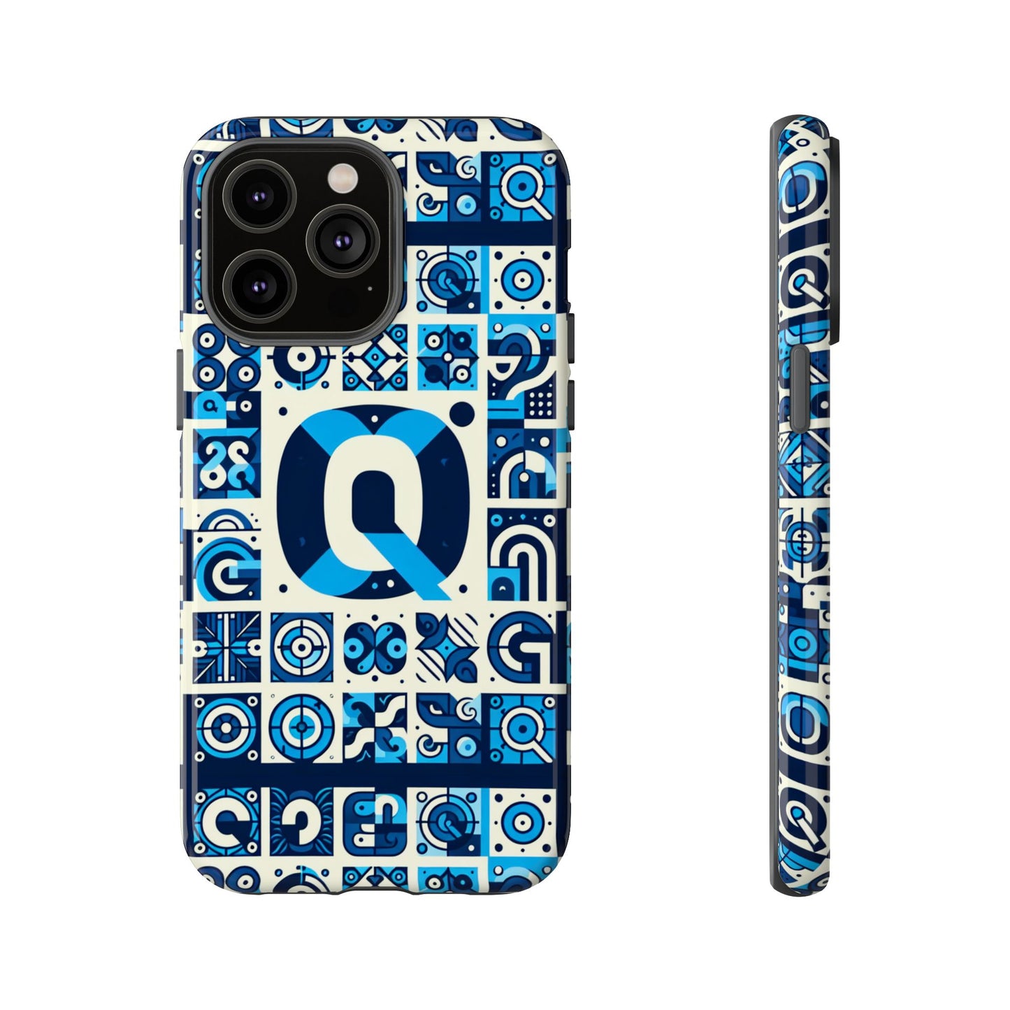 blue alphabet letter q phone case with 3d wrap protective cover for smartphones kids and adults stylish silicone shock absorption durable design