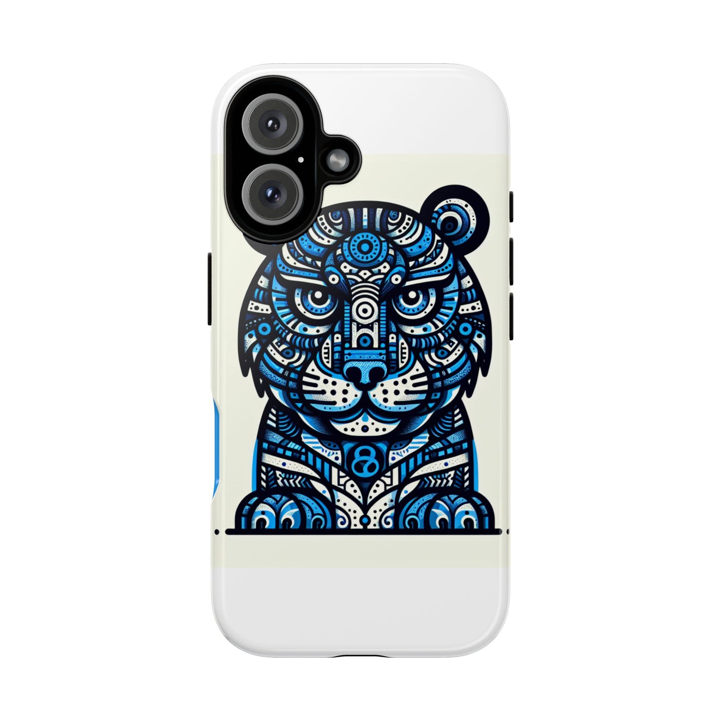 vibrant blue geometric tiger design phone case – stylish protection accessory for self-expression compatible with iphone 13, 14, 15 & 16 – all models including pro, pro max & plus