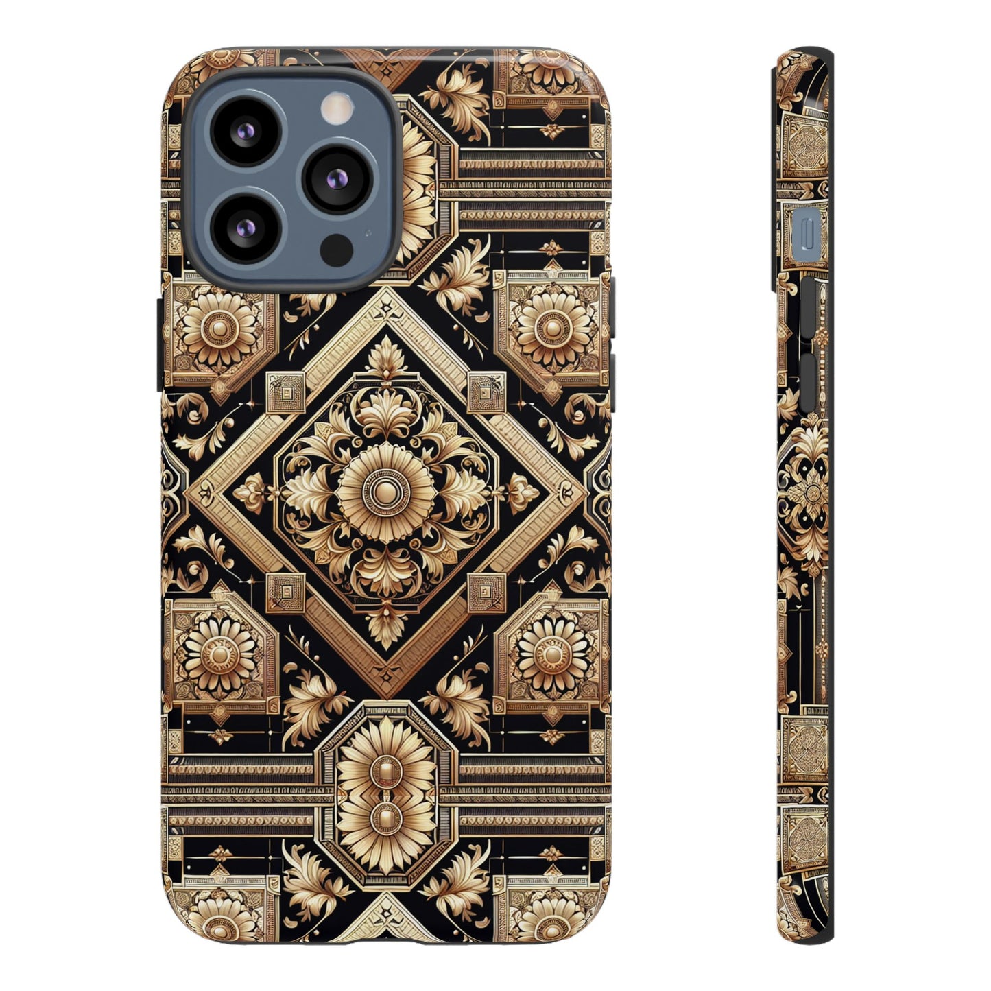 pattern image 1 vibrant shockproof phone case for anime and comic fans - stylish gold floral design for iphone 13-16 pro max plus