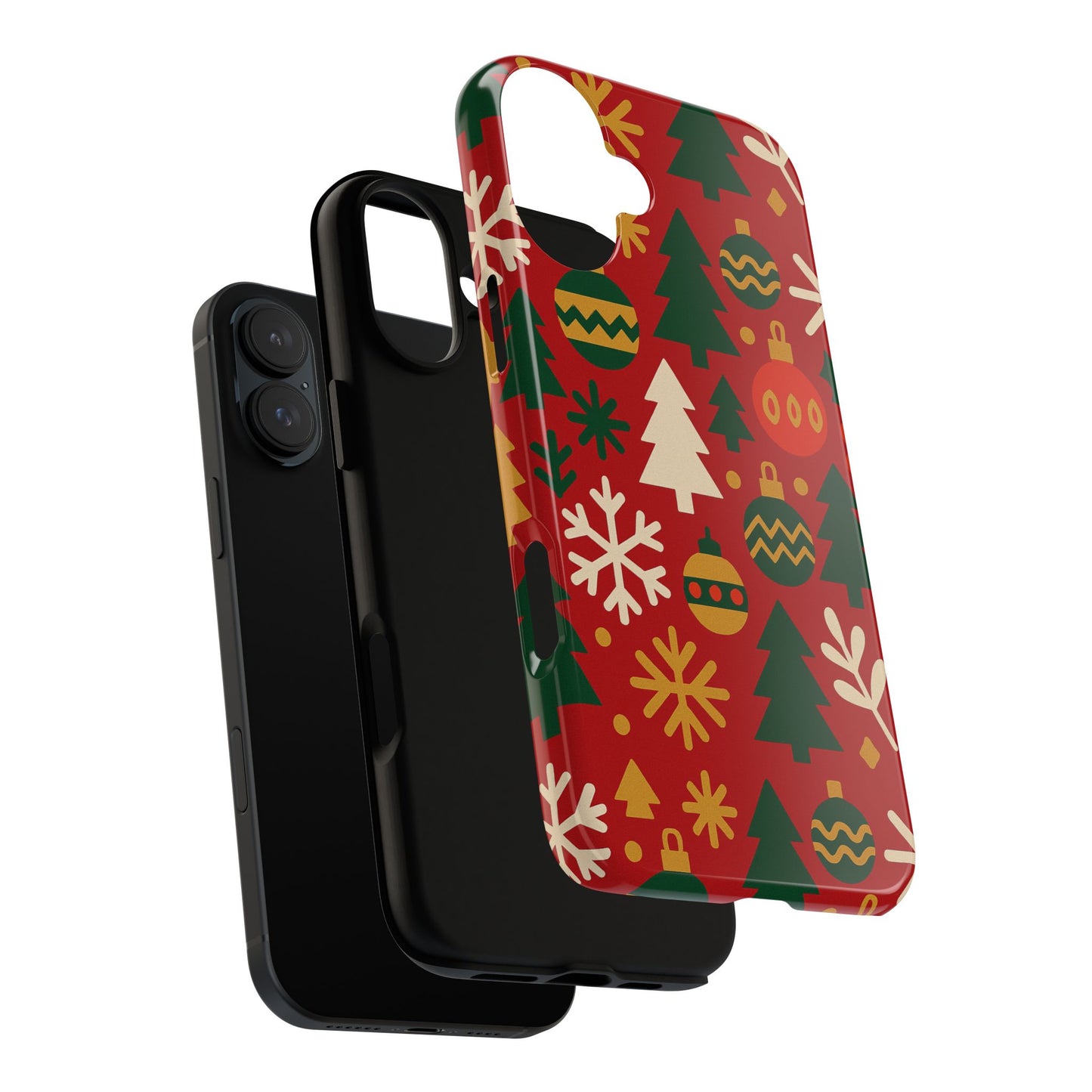 vibrant red 3d wrap protective phone case with christmas tree and ornament design for stylish protection compatible with iphone 13, 14, 15 & 16 – all models including pro, pro max & plus