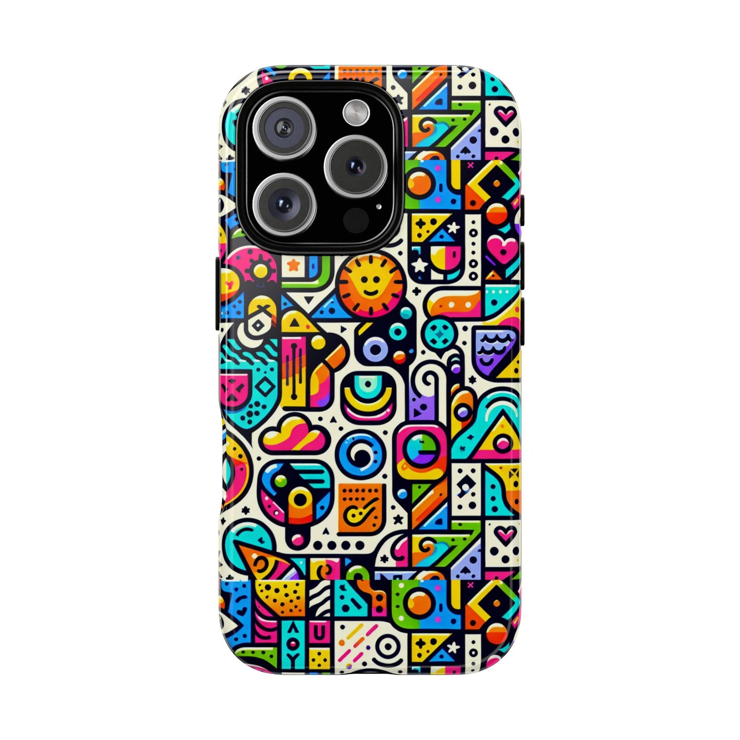 pattern image 9 vibrant shockproof phone case for anime and comic fans with bold geometric design, durable finish, and impact protection compatibility with iphone 13, 14, 15 & 16 – all models including pro, pro max & plus