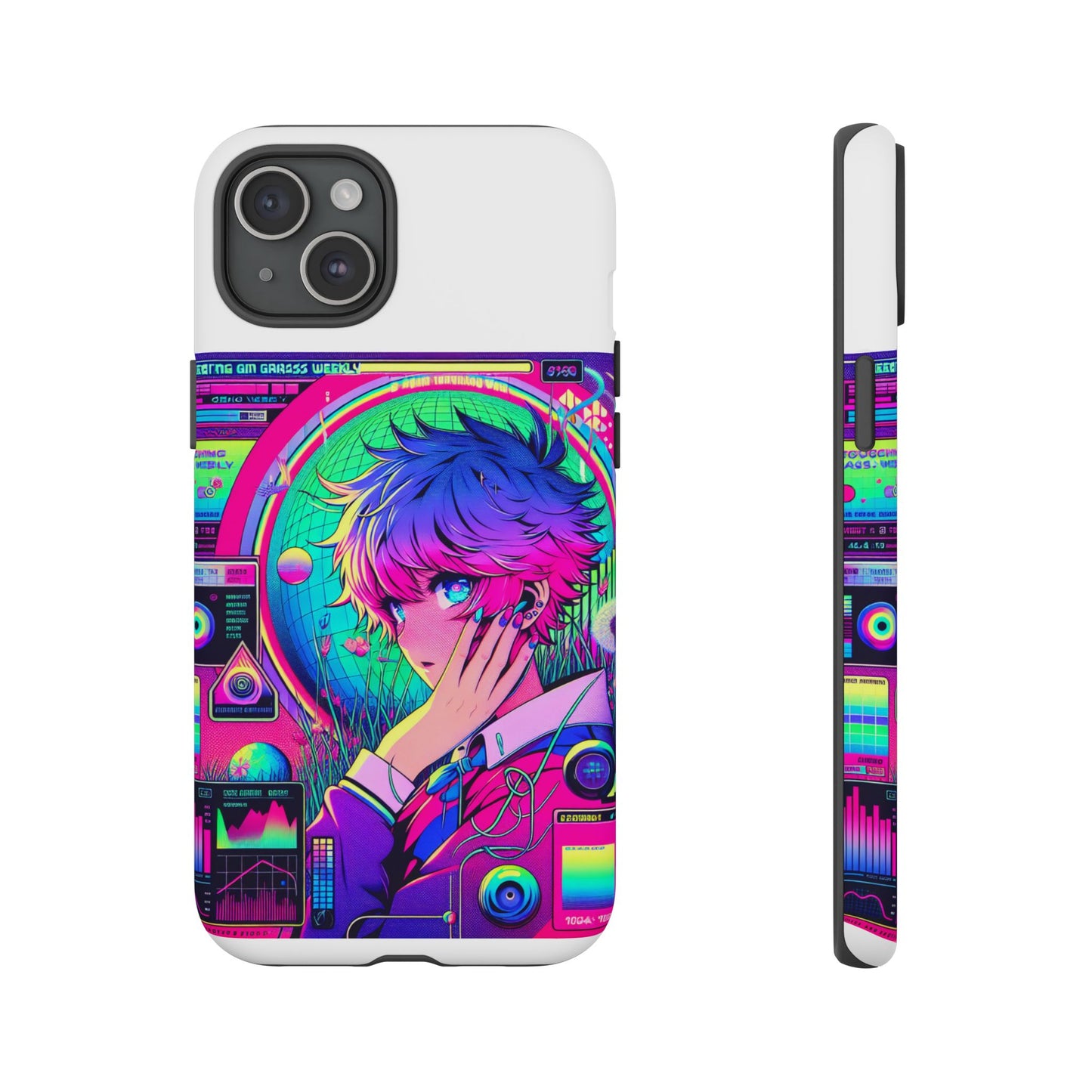 touching grass weekly vibrant protective phone case for smartphones, retro anime design, shock absorbent tpu, uv protected, unique gift for tech enthusiasts