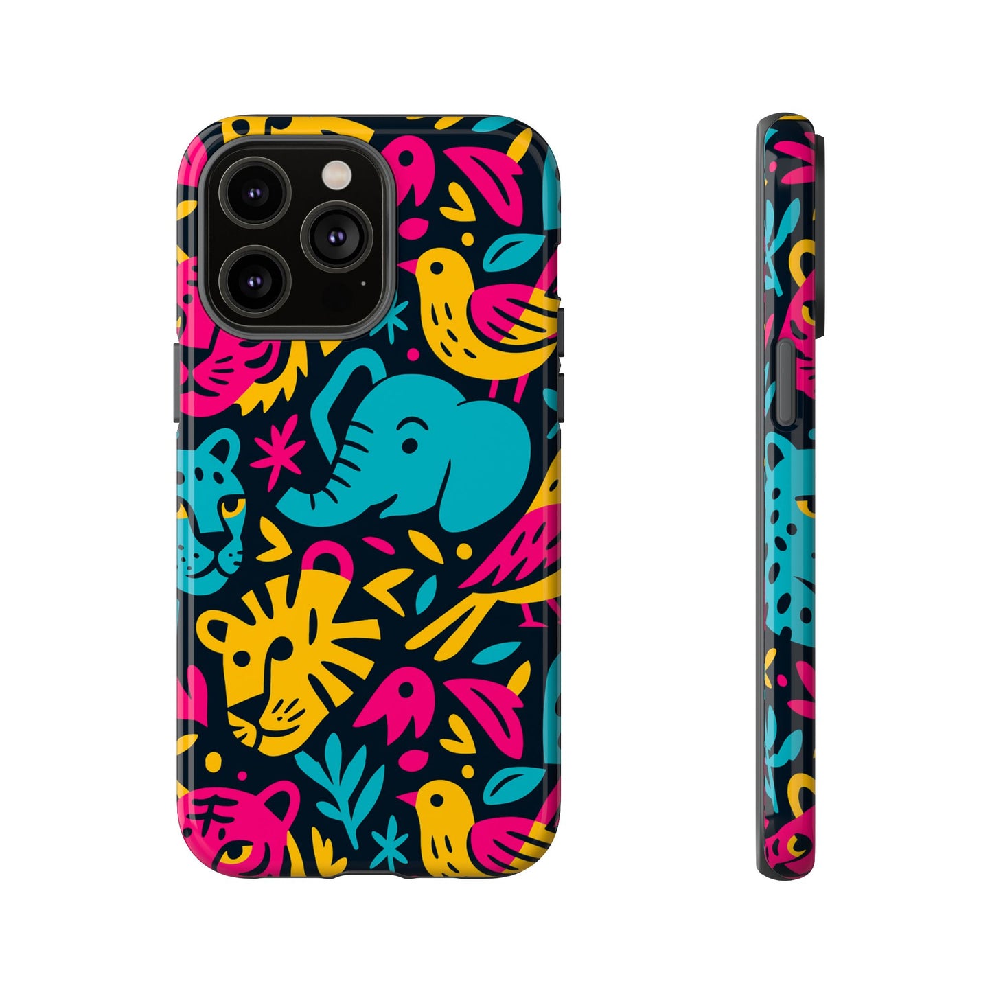 vibrant 3d animal print protective phone case colourful design for stylish protection compatible with iphone 13, 14, 15 & 16 – all models including pro, pro max & plus