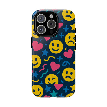 Vibrant Multicolour Emoji Phone Case with 3D Wrap Design for Playful Protection Compatible with iPhone 13, 14, 15 & 16 – all models including Pro, Pro Max & Plus