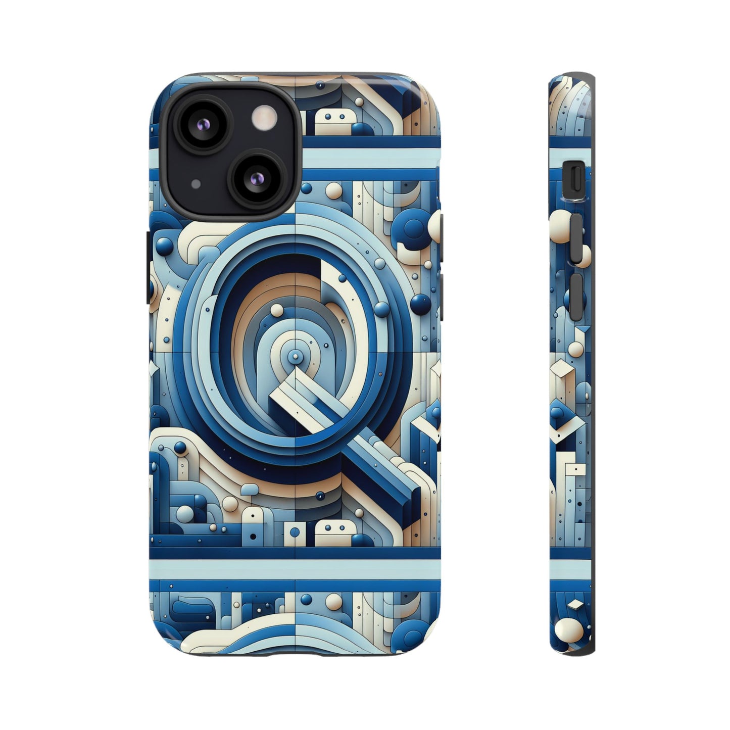 blue alphabet q phone case for android and iphone durable shockproof protective cover with 3d wrap design
