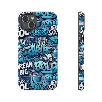 Protective Phone Case with 3D Blue Graffiti Design for Stylish Device Protection and Unique Expression Compatible with iPhone 13, 14, 15 & 16 – all models including Pro, Pro Max & Plus