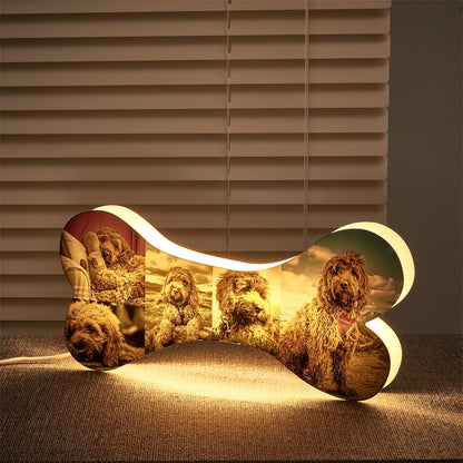 Personalized Bone Night Light with 5 Pictures - Acrylic LED Lamp for Home Decor, Bedside Table, Unique Gift for Pet Lovers and Kids