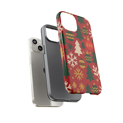 Vibrant Red 3D Wrap Protective Phone Case with Christmas Tree and Ornament Design for Stylish Protection Compatible with iPhone 13, 14, 15 & 16 – all models including Pro, Pro Max & Plus