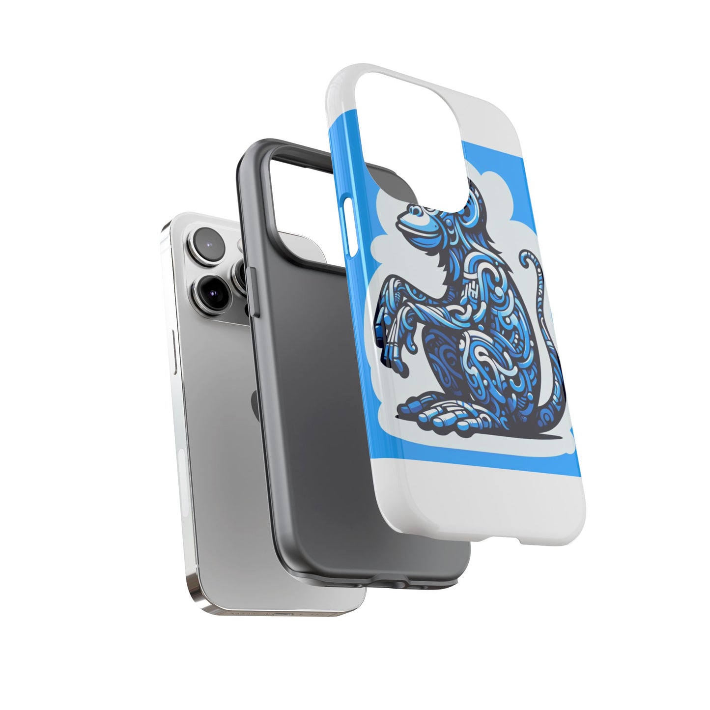 vibrant 3d monkey design phone case in blue – stylish protection for smartphones compatible with iphone 13, 14, 15 & 16 – all models including pro, pro max & plus