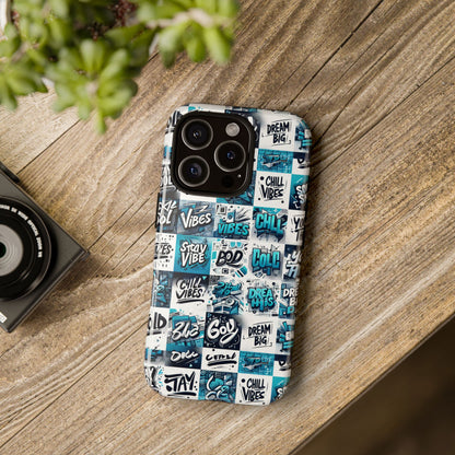 Vibrant 3D Wrap Phone Case in Blue with Playful Retro Design for Stylish Protection Compatible with iPhone 13, 14, 15 & 16 – all models including Pro, Pro Max & Plus