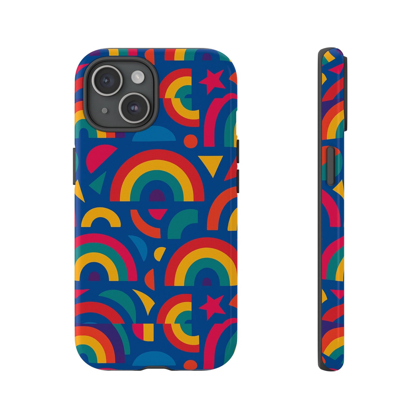 vibrant 3d geometric phone case in multicolour design for stylish protection compatible with iphone 13, 14, 15 & 16 – all models including pro, pro max & plus